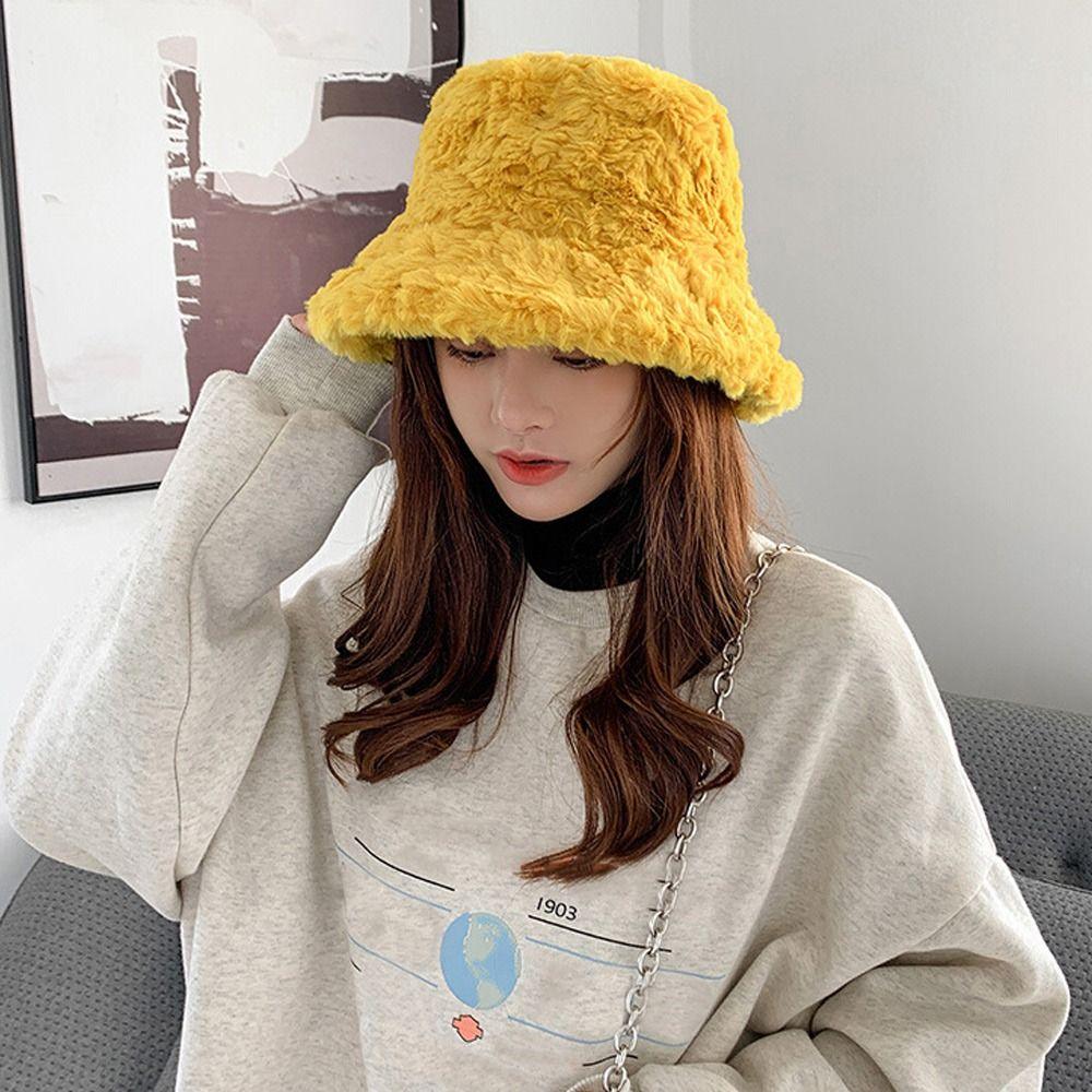 Winter Faux Fur Fluffy Bucket Hats Women Outdoor Thick Warm Hat Soft Furry Fisherman Cap Girl Fashion Panama Sun Cap