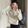 Semi-zipper Short Sweatshirt for Women In Spring, Autumn and Winter New Polo Stand Collar Pullover Loose American Sports Top