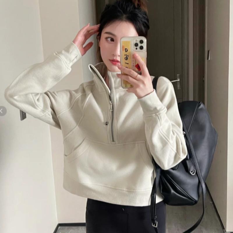 Semi-zipper Short Sweatshirt for Women In Spring, Autumn and Winter New Polo Stand Collar Pullover Loose American Sports Top