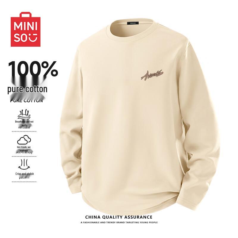 MINISO Мужская футболка с длинным рукавом из чистого хлопка с нашивкой-граффити MK
