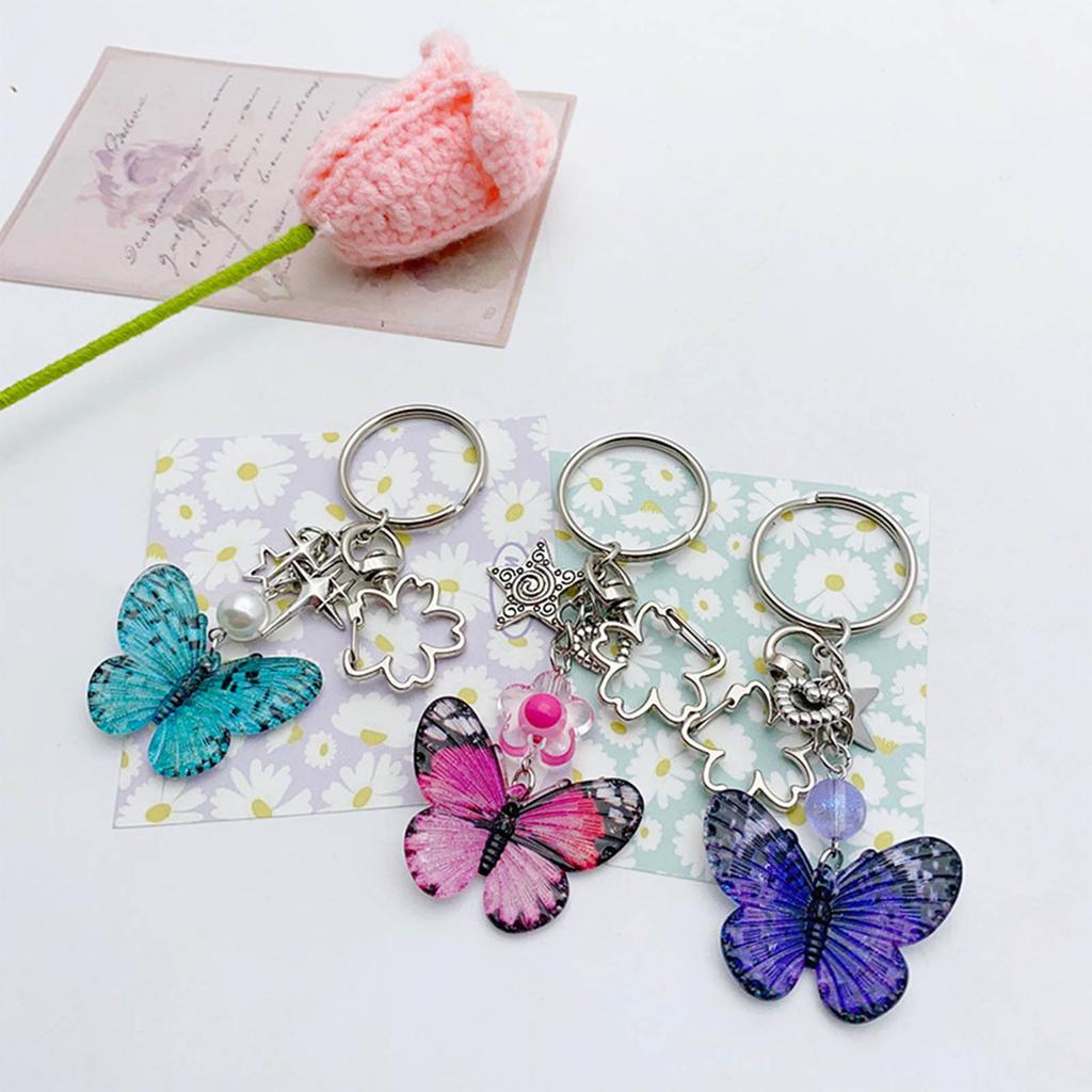 Elegant Butterfly Star Pendant Keyrings Unique Butterfly Pendant Keychain Beaded Phone Anti-Lost Chain Hangings Jewelry