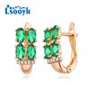LSOOYH Green Clip Earrings Rose Gold Color Fashion Earring For Women Hollow Cubic Zirconia Stud Earrings Jewelry
