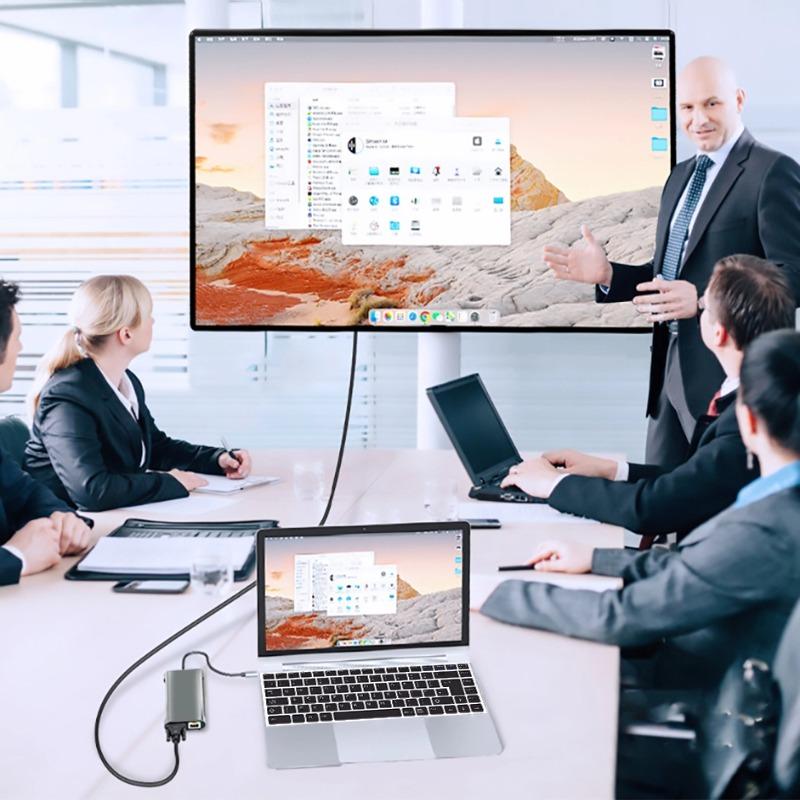 Адаптер USB C HUB Type C 4K 30 Гц HDMI-совместимый VGA RJ45 Lan Ethernet SD/TF PD 87 Вт Док-станция для ноутбука для MacBook Pro Air Разветвитель USB 3.0