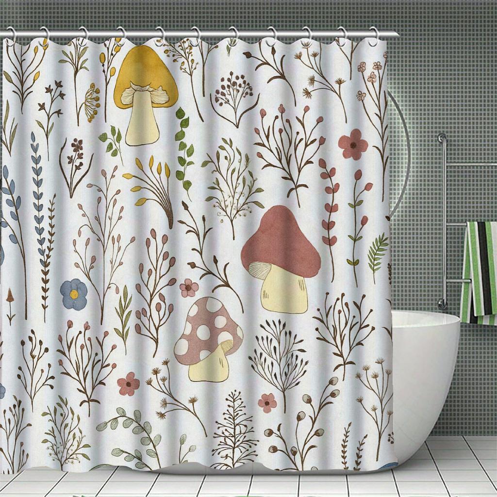 Деревенская шторка для душа в стиле фермерского дома, 3D-печать, полиэстер, водонепроницаемая, дизайн с грибами и полевыми цветами, с 12 крючками, аксессуары для ванной комнаты