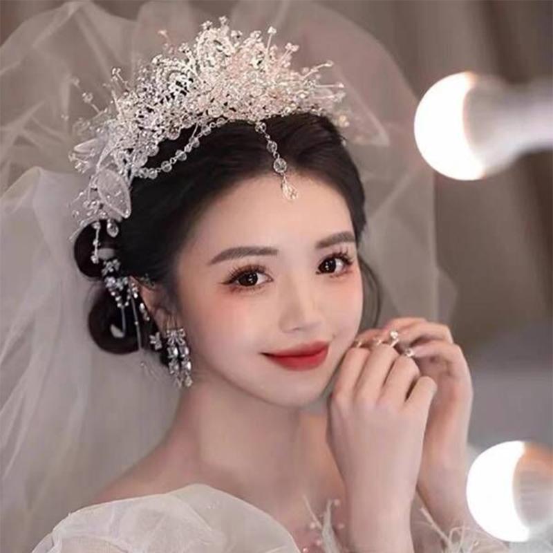 Кристаллы Свадебная Повязка на Голову с Цепочкой на Лоб Регулируемая Свадебная Корона/Серьги-подвески Ювелирные изделия для Фотографии и Церемонии