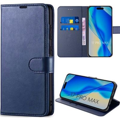Чехол для iPhone 17 Pro Max - BOOLING - Флип-кейс из Искусственной Кожи Ударопрочный Защита от Царапин Темно-синий