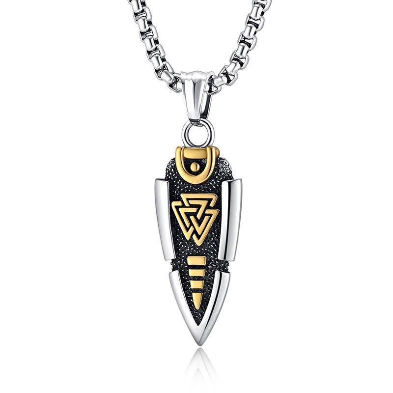 Vintage Style Norse Odin Spear Pendant Trendy Stainless Steel Gungnir Arrowhead Necklace Men Viking Rune Valknut Amulet Jewelry