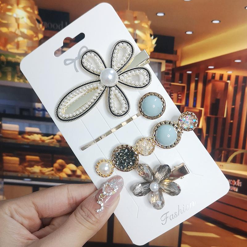 Корея Блестящий Кристалл Набор Заколок для Волос Модные Аксессуары для Волос Тренд для Женщин Девушка Жемчуг Стразы Заколка Боковая Заколка для Волос