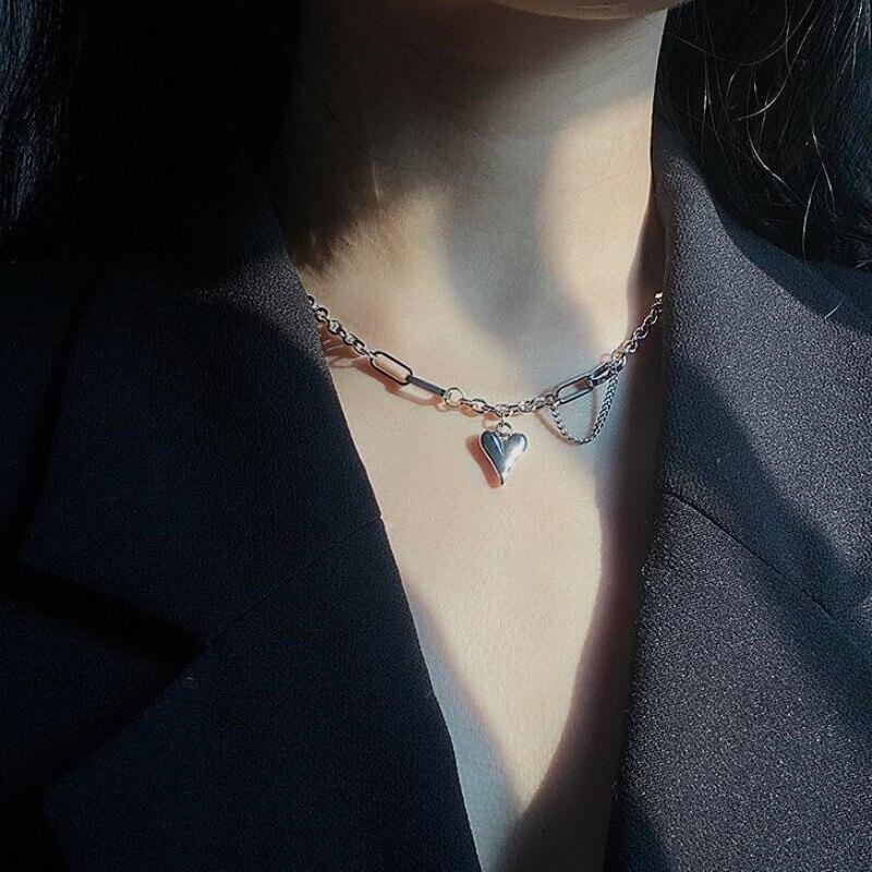 925 Sterling Silver Link Chain Heart Charm Pendent Necklace For Women Girls Party Jewelry Choker Collar Dz802