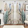 2 Pieces Of Golden Peacock Printed Curtains, Pole Bag Curtains, Home Decoration, Room Decoration