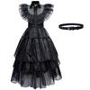 Women's Dress Costume Halloween Cosplay Party Dress Black Yarn Dress Belt