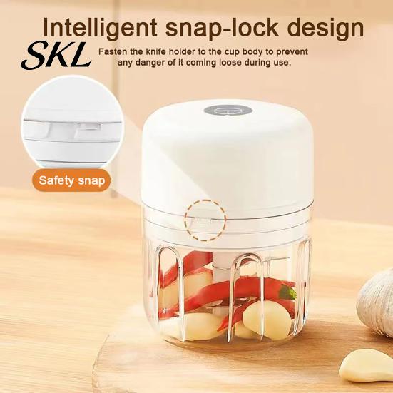 Portable Electric Food Chopper Mini Garlic Chopper, Cordless Stainless Steel Blade Rechargeable Chili Meat Grinder Processor, Type-C Crusher