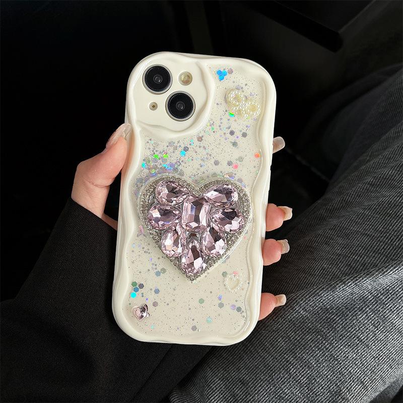 Крем Ветряной Удар Противоударный Чехол для Телефона для IPhone 16 Promax Водяной Бриллиант Любовь для Apple 17 Блестящий 15 Мягкий