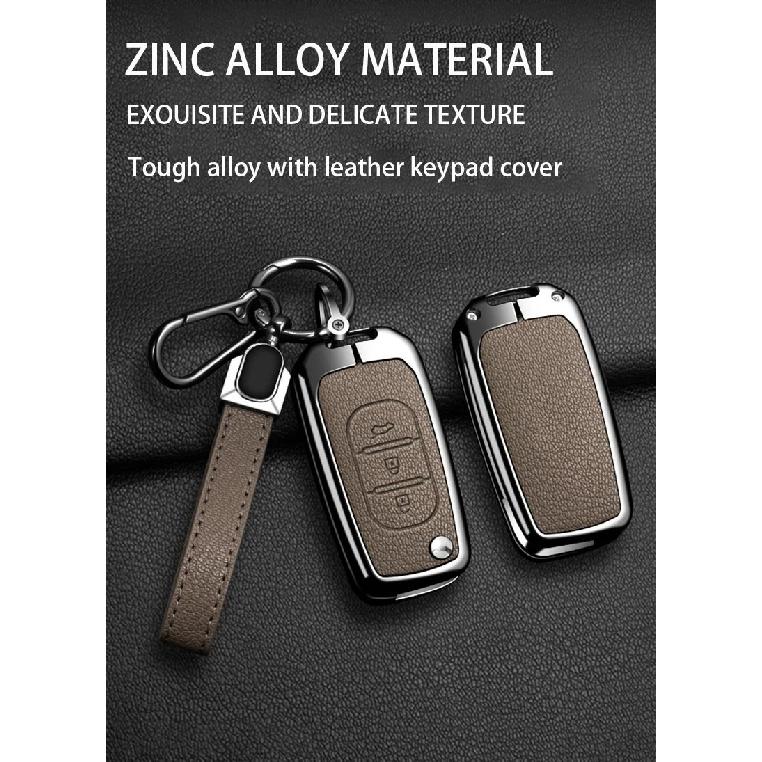 Car Remote Key Case Cover for Renault Kwid Traffic Symbol for Dacia Sandero Logan Duster 2016-2018 Zinc Alloy Leather Keychain