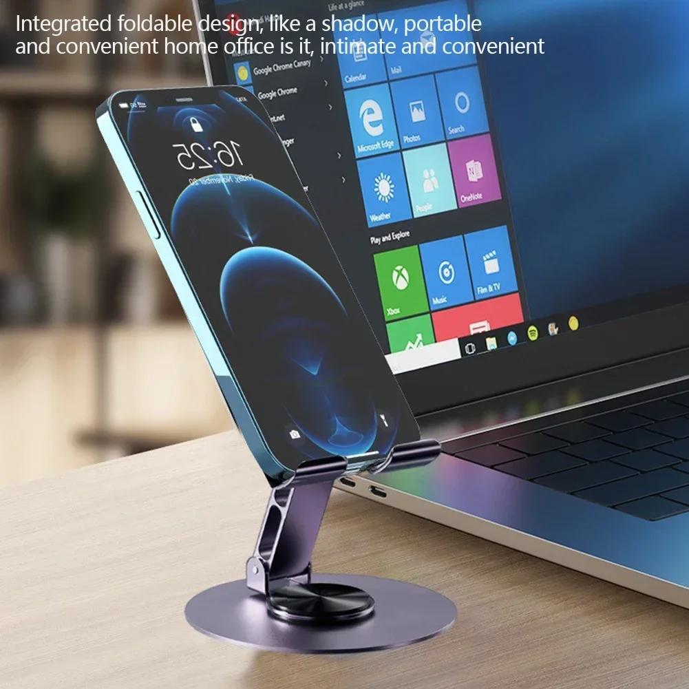 Алюминиевый держатель для мобильного телефона с вращением на 360 градусов, универсальный регулируемый кронштейн, складная конструкция с двойным валом, устойчивая подставка с защитой от падения