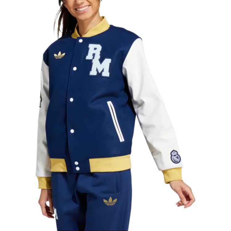 Adidas Оригинальная Vrct FW24 Real Madrid модная удобная повседневная куртка с длинным рукавом унисекс куртка темно-синего цвета JF2589