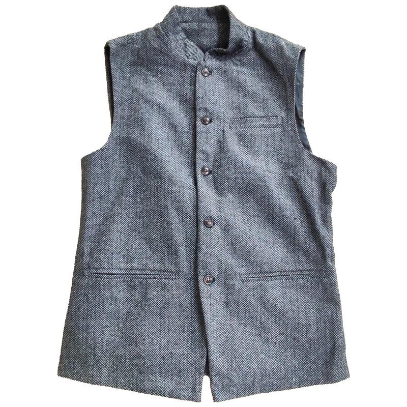 Мужской жилет в стиле Чжуншань с воротником-стойкой и рисунком «елочка»