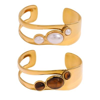 Неровный браслет с открытой манжетой и жемчугом из нержавеющей стали, регулируемый браслет-манжета, геометрические украшения, аксессуары для фестивалей