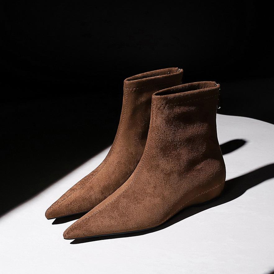 Ботильоны TRAF Vintage Brown Suede для женщин, модные короткие ботинки с острым носком и внутренним каблуком, зимняя обувь 2024 года, современная женская обувь