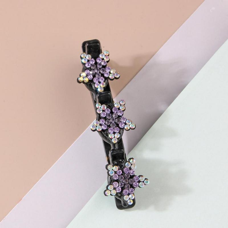 4pcs Sparkling Crystal Stone Braided Hair Clips Women Satin Fabric Hair Clips,Rsvelte Braided Hair Clip with 3 Small Clips, Multi Clip Hair Barrette