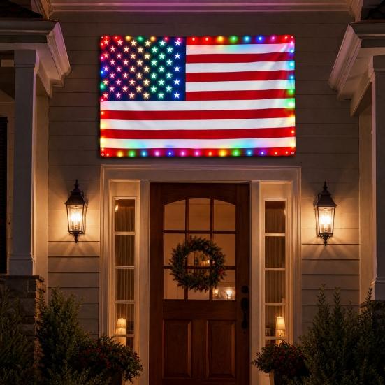Светодиодный флаг США, 3x5 футов, погодостойкий уличный патриотический флаг с разноцветными светодиодами для украшения на 4 июля, День поминовения, День ветеранов