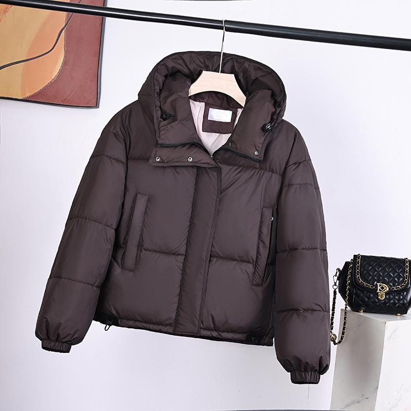 Women's Korean Style Hooded Petite Down Jacket - Short, Solid Color, Cold-Proof Coat for New Year