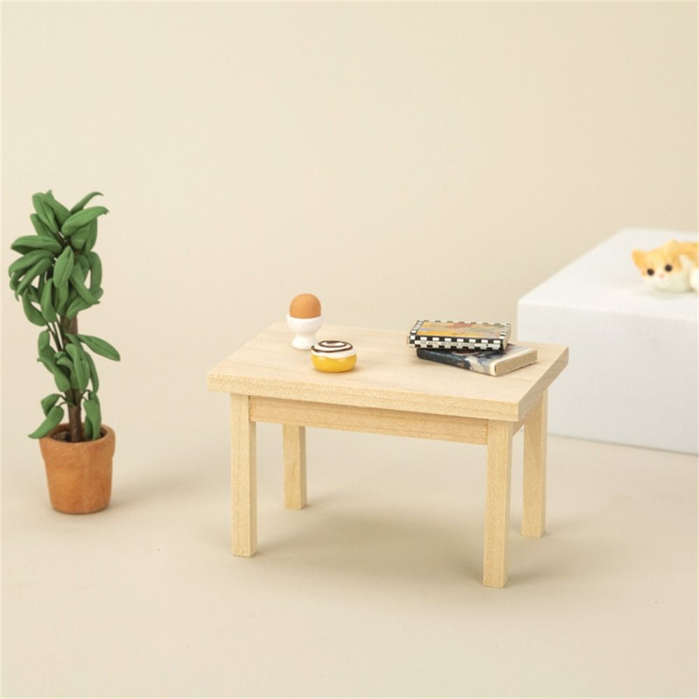 Miniature Ornaments Toy Model 1:12 Dollhouse Kids Play Toys Simulation Wood Table Wooden Tea Table