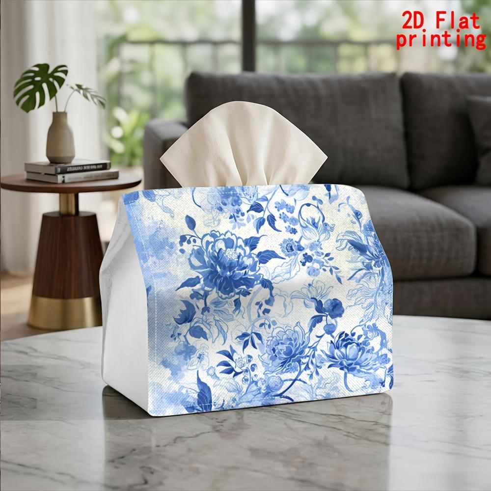 1pc Blue Floral Tissue Box Suitable for Napkins & Tissues - Reusable Napkin Dispenser with Tissue Holder, Compact Tabletop Storage for Kitchen, Living