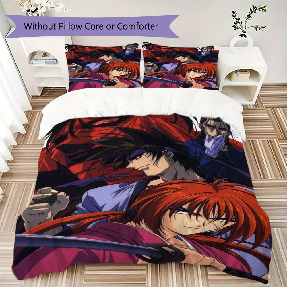 Rurouni Kenshin Pattern Bedding,Quilt Set Quilt Cover Pillowcase Home Birthday Gift(1 * duvet cover + 2 * pillowcase, without core)_lx