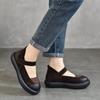 Johnature Shallow Genuine Leather Round Toe Thick Sole Flat Shoes Mary Jane Women's Shoes