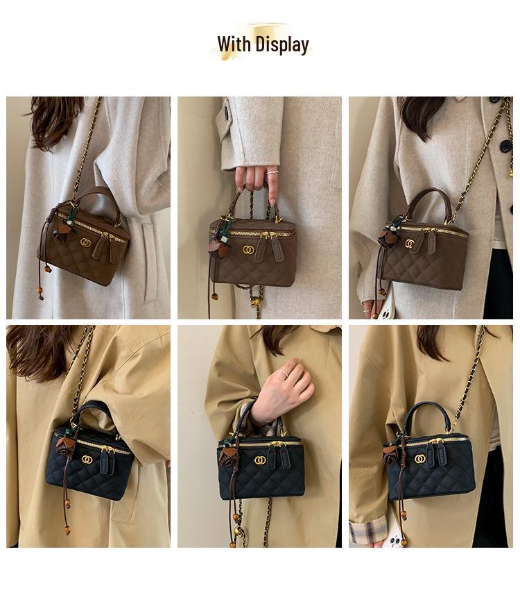 Женская модная сумка-клатч с цепочкой и ромбовидным узором 2025 года - Универсальная сумка-коробка для ношения на плече или через плечо