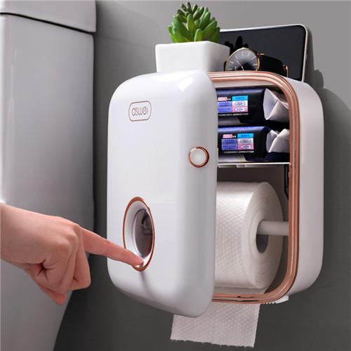 Bathroom Tissue Holder Wall Mounted Toilet Paper Box Waterproof Roll Paper Storage Rack Double Layer Organizer Shelf