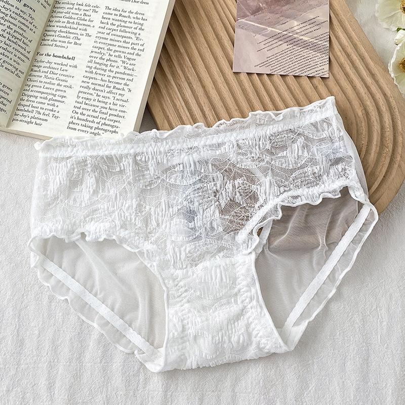 Women's Sexy Lace Hollow Fun Gauze Bubble Pants Cotton File Underwear