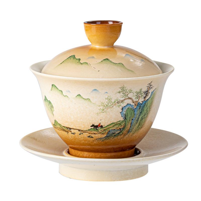 Керамический чайный сервиз Bubble Cup Kung Fu Cover Bowl Фиолетовая гайвань Ручная роспись в китайском стиле Пейзажная живопись Гайвань Супница Бар
