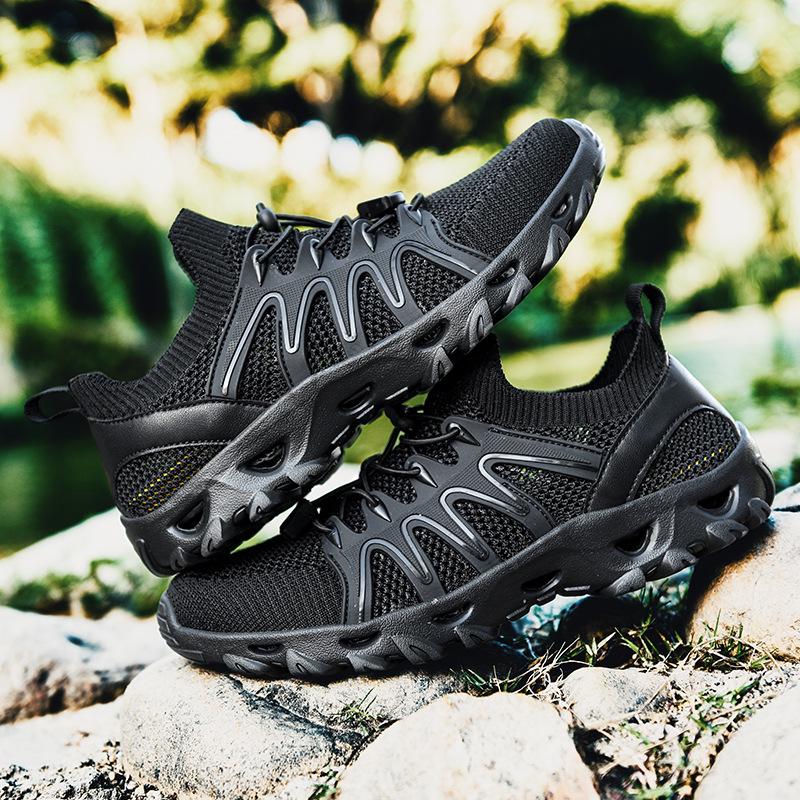 Spring and summer new casual hiking hiking shoes breathable fly-woven shoes elastic band couple outdoor creek shoes