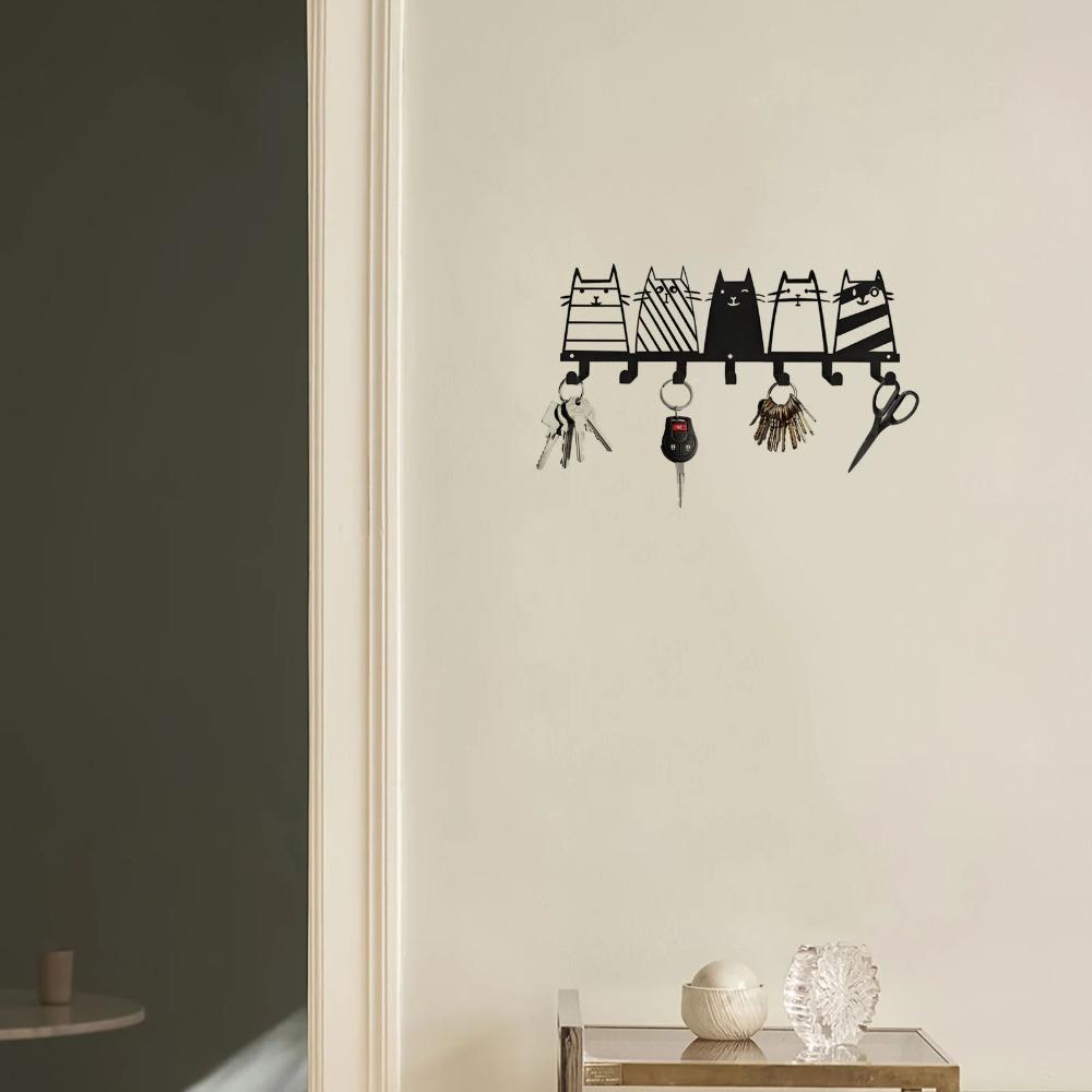 Декоративный крючок с милым котом, вешалка для ключей с 7 крючками, современная вешалка для одежды, настенная вешалка для декора кошек