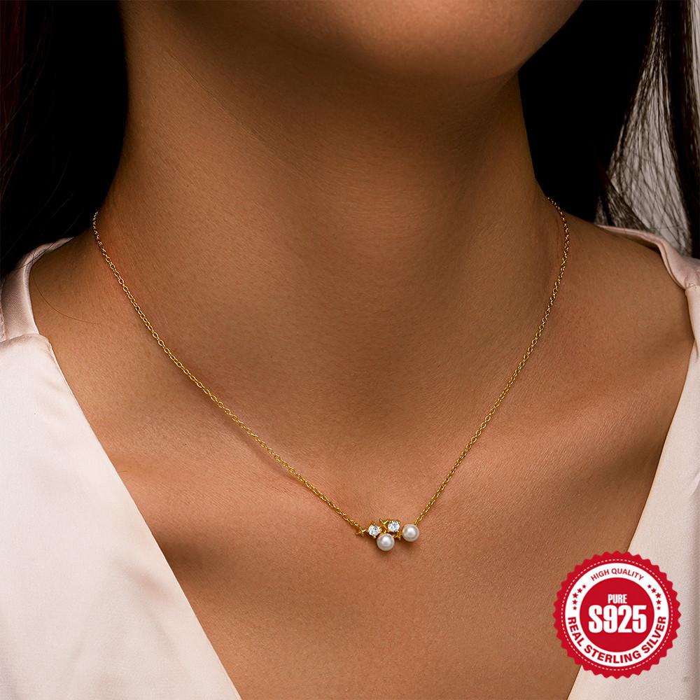 Ожерелье из серебра 925 пробы с подвеской в шахматном порядке из нескольких бусин и циркония, женская повседневная одежда, четырехугольная звезда, цепочка на ключицу