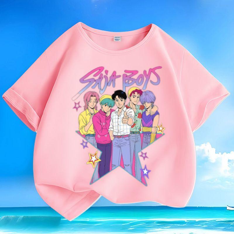 Boys and Girls' Demon-hunting Girl Group SAJABOYS Boys' Group Shirt, Summer Children's Casual Short-sleeved Pure Cotton T-shirt