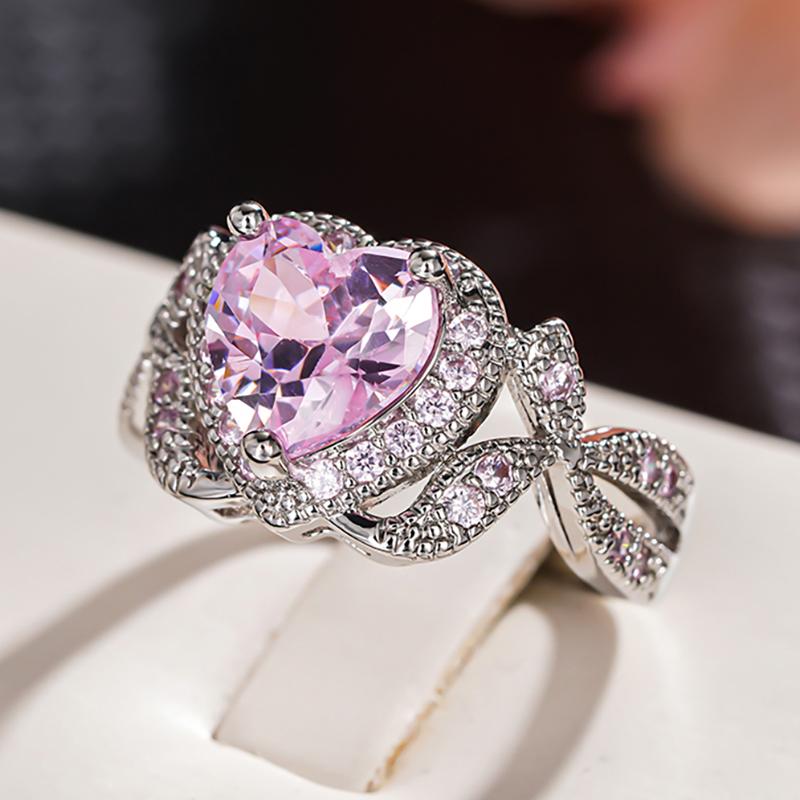 Xiaomi Huitan Romantic Women Ring Silver Color Inlaid Pink Shiny Heart CZ Elegant Wedding Party Accessories Engagement Lady Jewelry