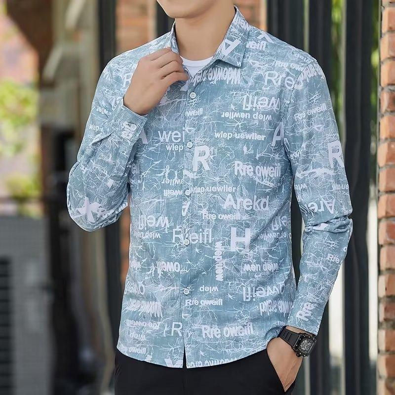 Spring and Autumn New High-Grade Personalized Letter Long-Sleeved Shirt Versatile Hand-Painted Graffiti Shirt Men's Shirt