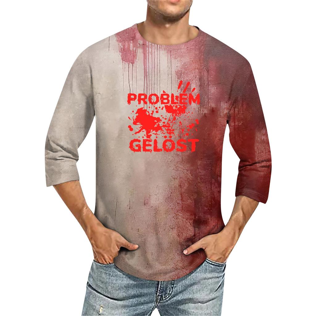 Мужская однотонная футболка с круглым вырезом и рукавами три четверти