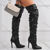 Comemore Плиссированные ботфорты до бедра Длинные Сексуальные Ботильоны с острым носком на молнии выше колена Женские ботинки Высокий каблук Однотонная обувь для женщин