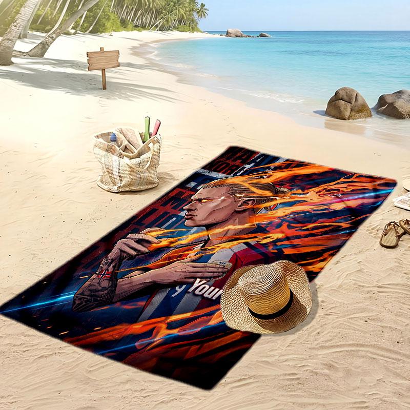Erling Haaland Personalized Printed Beach Towel Soccer Logo Support Custom Name Text Absorbent Towel For Sport Travel Special Gift