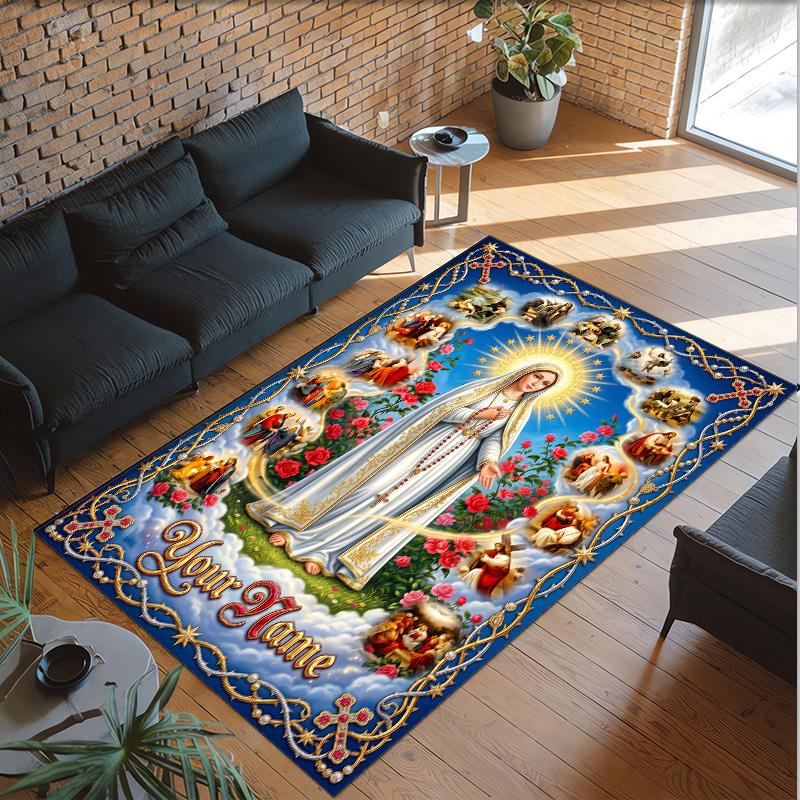 Portrait Woman Theme Crystal Velvet Rug Personalized Custom Name Text Soft Floor Mat Home Decor