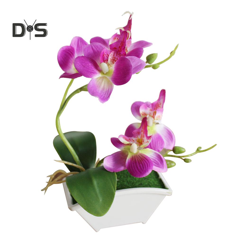 Artificial Butterfly Orchid Flower Phalaenopsis Home Office Decor with Flowerpot