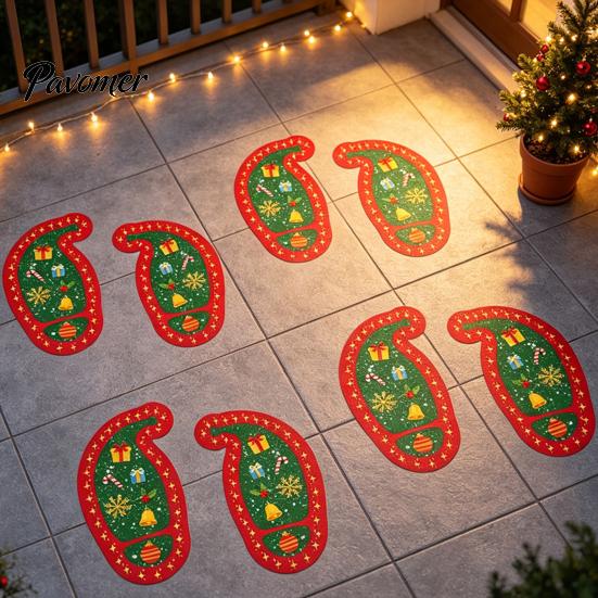 Outdoor Yard Decor 6 Pairs Christmas Santa Footprint Floor Stickers, Self Adhesive Decals, Path Markers Indoor Wall Ground for Xmas Party Decoration