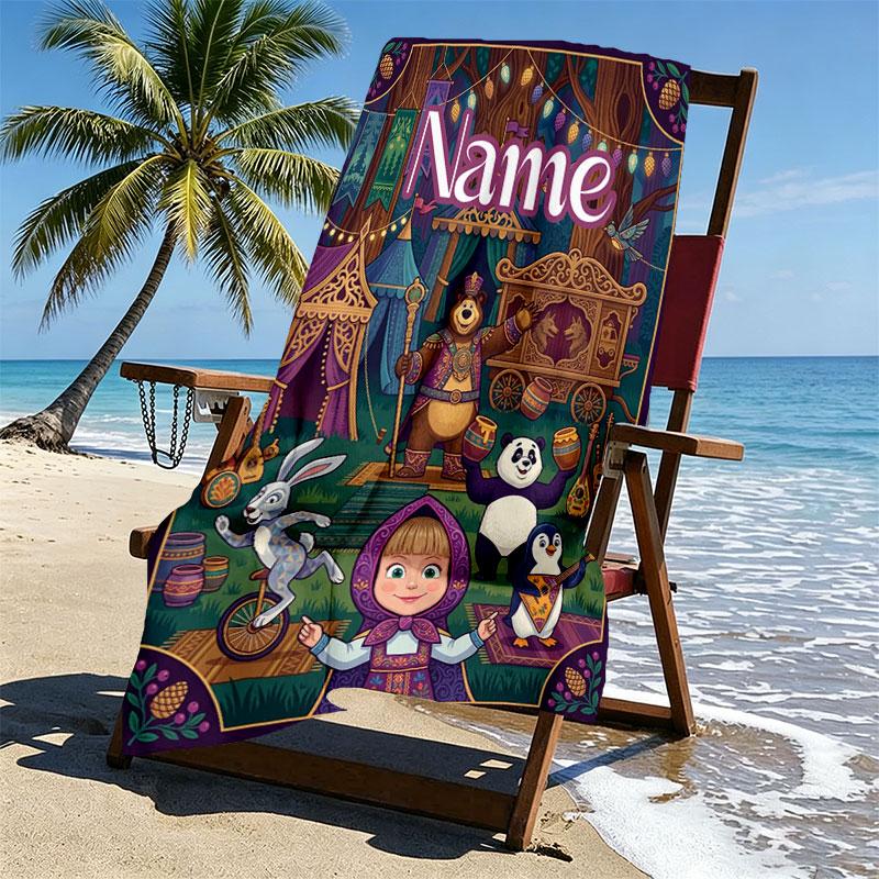 Custom Name Personalized Masha and the Bear Print Beach Towel, for Trip Camping Beach Party Home Decor, Birthday Gift for Family & Friends