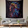 Colorful Tribal Chief with Feather Headdress Patterned Tapestry Decorative Wall Hanging, Home Bedroom Living Room Decor