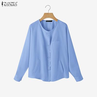 Женская блузка с круглым вырезом, однотонная, свободного кроя, с длинным рукавом