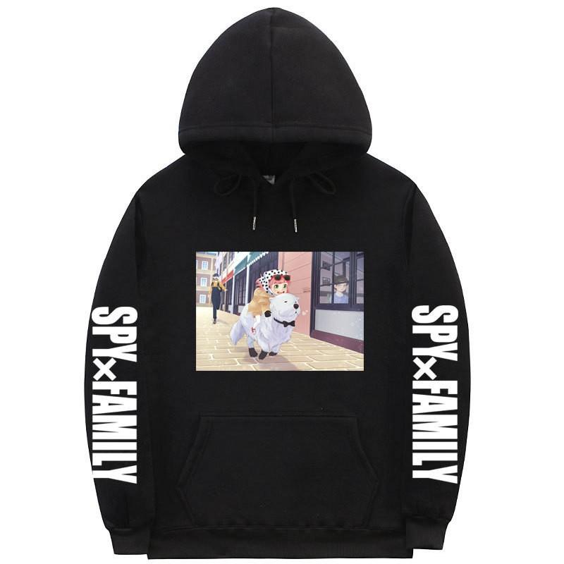 Spy X Family Anime Print Hooded Sweatshirt Men Women Oversized Fleece Pullover With Ribbed Hem